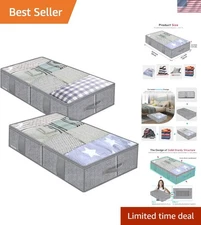 Breathable Under Bed Storage Bags with Reinforced Handles - Herringbone Grey