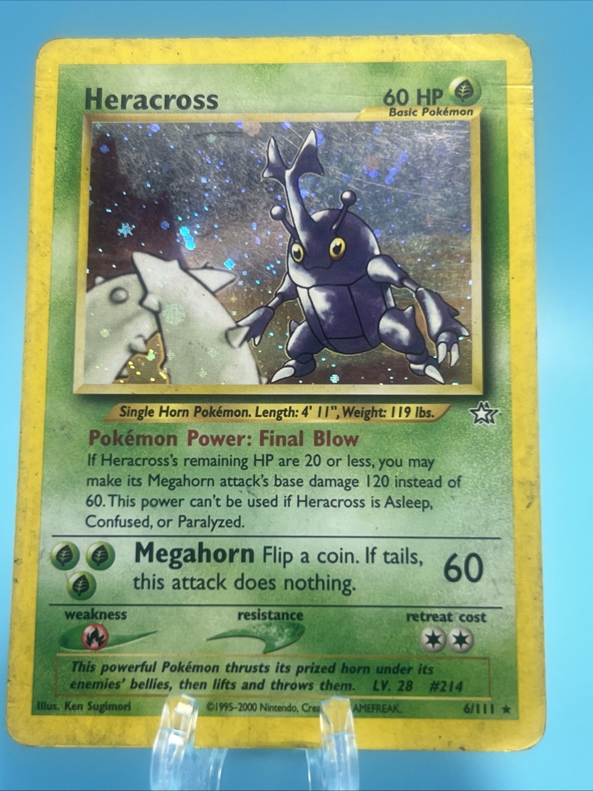 Heracross 6/111 Neo Genesis Pokemon Card Holo Rare Heavily Played