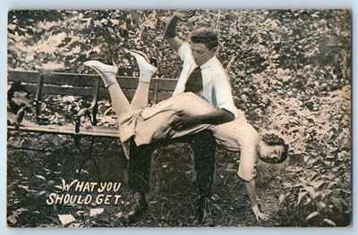 #ad c1910#x27;s Man Beating Woman What You Should Get Unposted Antique Postcard $14.95