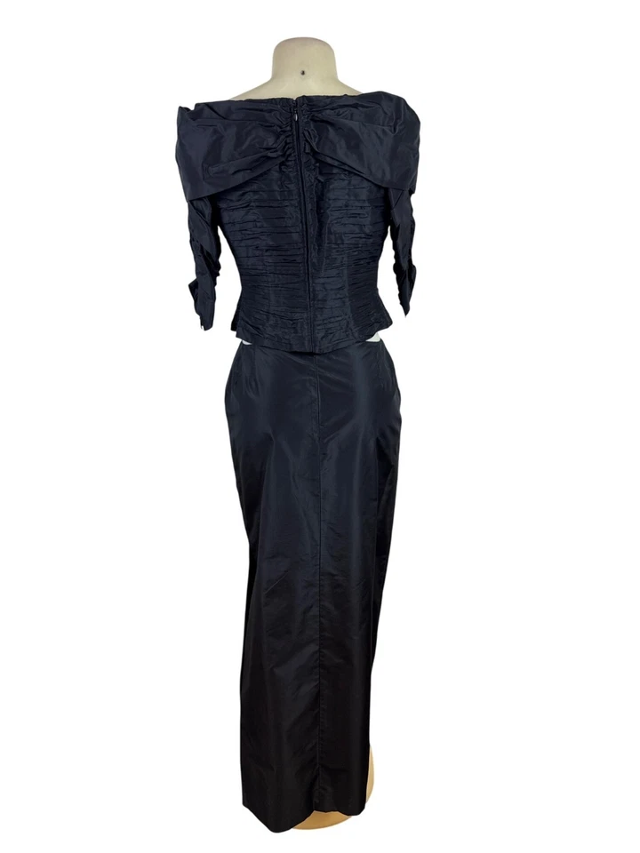 Conjunto de top y falda formal vintage Chetta B negra con hombros descubiertos para mujer talla 8 Foto 4 de 4