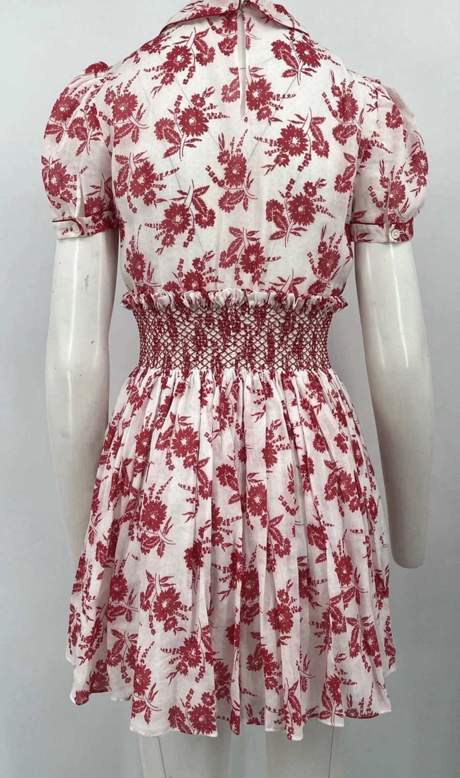 Mini Abito Miu Miu Bianco Rosso Stampa Floreale Vita Smocked Tg 42