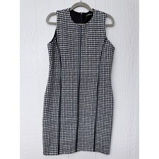 J.McLaughlin Womens Large Houndstooth Sheath Dress Black White Vegan Leather Top