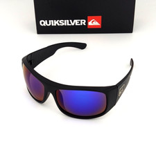 Quicksilver Large Sports Wrap Shield Sunglasses Black Frame Blue Mirror Lens