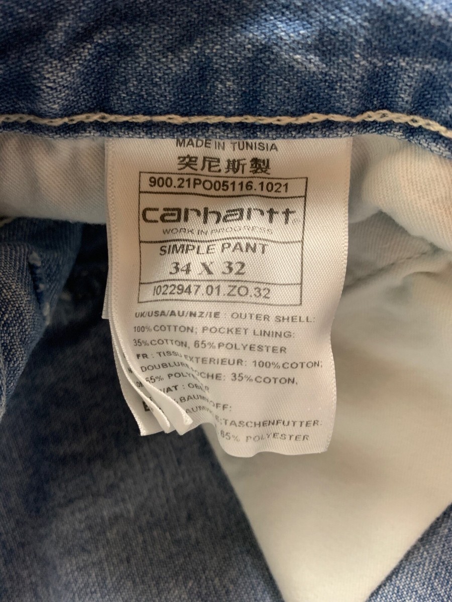 CARHARTT WIP SIMPLE PANT DENIM BLUE LIGHT TRUE WASHED 34X32 NWT | eBay
