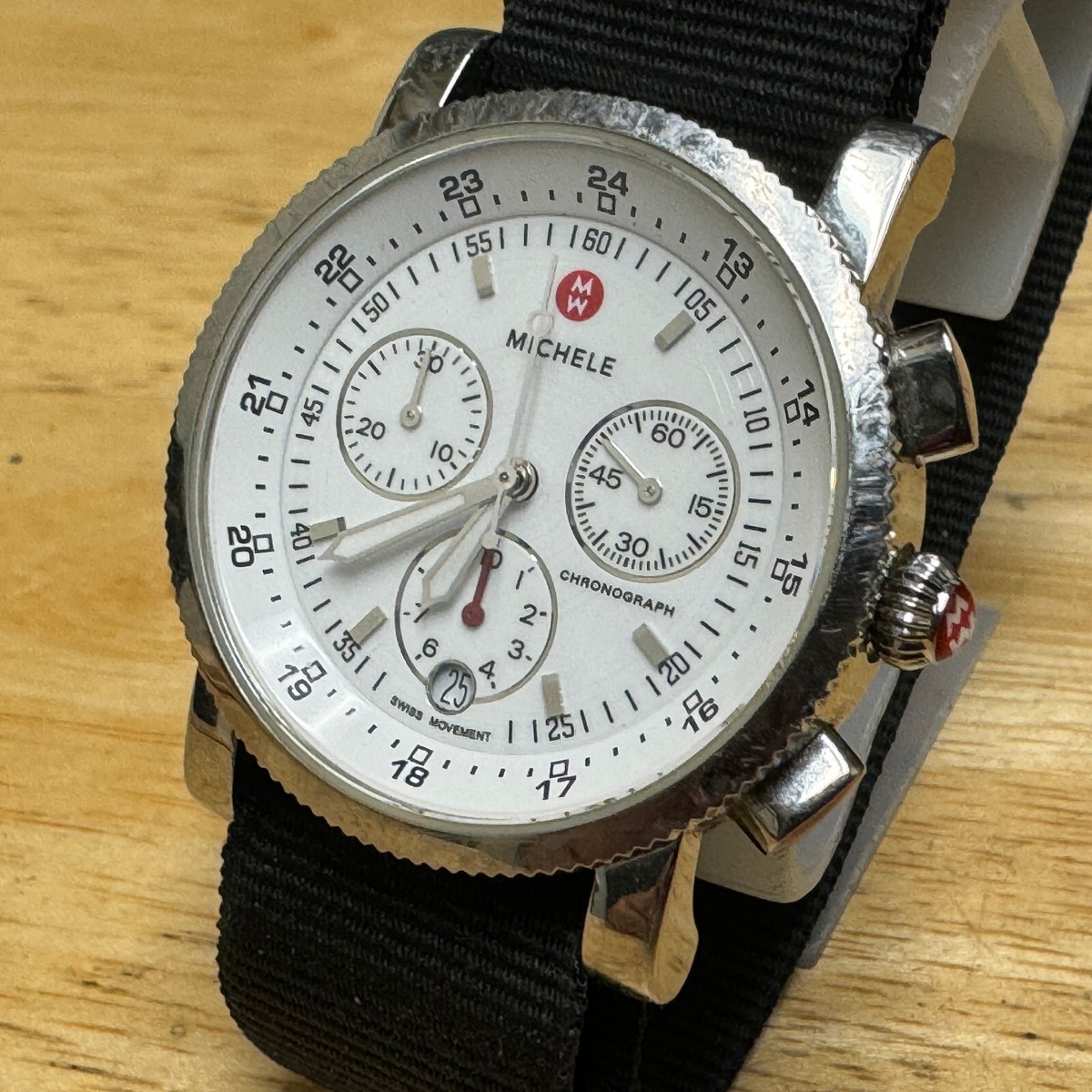 Michele Swiss Quartz Watch SS00718 Men Silver Sapphire 