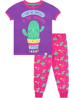 Happy Cactus Pyjamas Kids Girls 10 11 12 Years PJs Pink Purple Set  UK