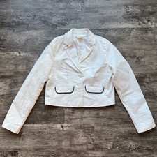 Maeve Cropped Blazer Womens 4 Cream Tuxedo Stripe Long Sleeve Lined