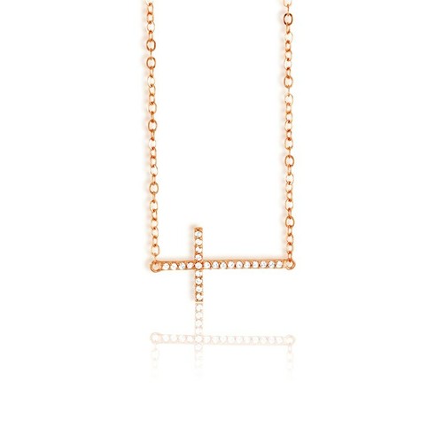 Sterling Silver Rose Gold Sideway CZ Cross Necklace EBay