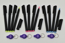 DirectGlow 12pc Invisible UV Blacklight Glow Ink Marker Pen Set with 4 UV Lights