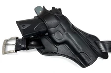 For ANY NONRAIL 5" 1911, Right Hand Black Leather Cross-Draw Belt Holster
