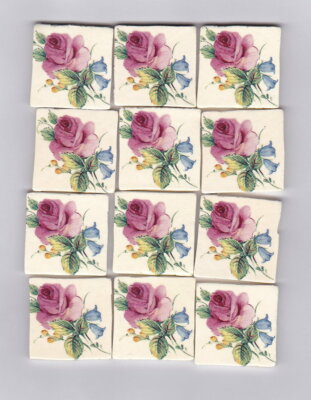 Mosaic Tiles Set 12 flower Rose Garden Tessera Pink Shabby Clay Handmade  G500