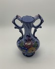 Portuguese Blue Vase With Florals Two Handles Hand Painted Signed — photo 6