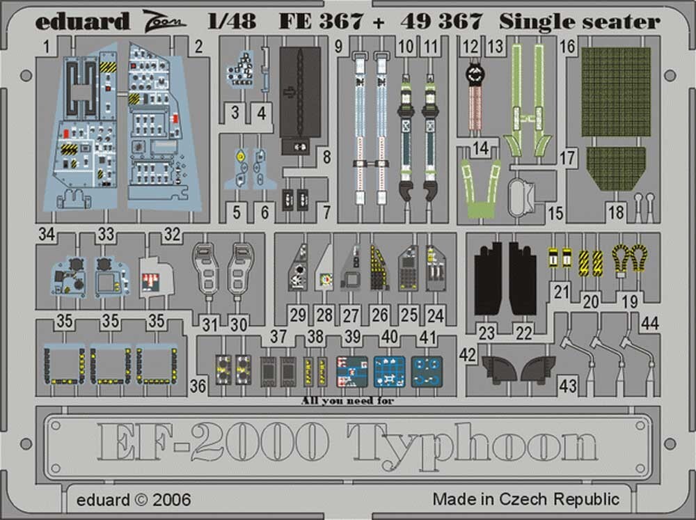 Fotoincisione Eduard FE 367 cockpit Eurofighter scala 1:48 single seater