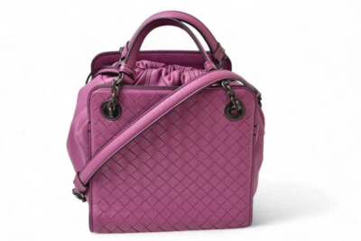 BOTTEGA VENETA Authentique sac à main/sac à bandoulière 2 voies cordon violet - Photo 1/4