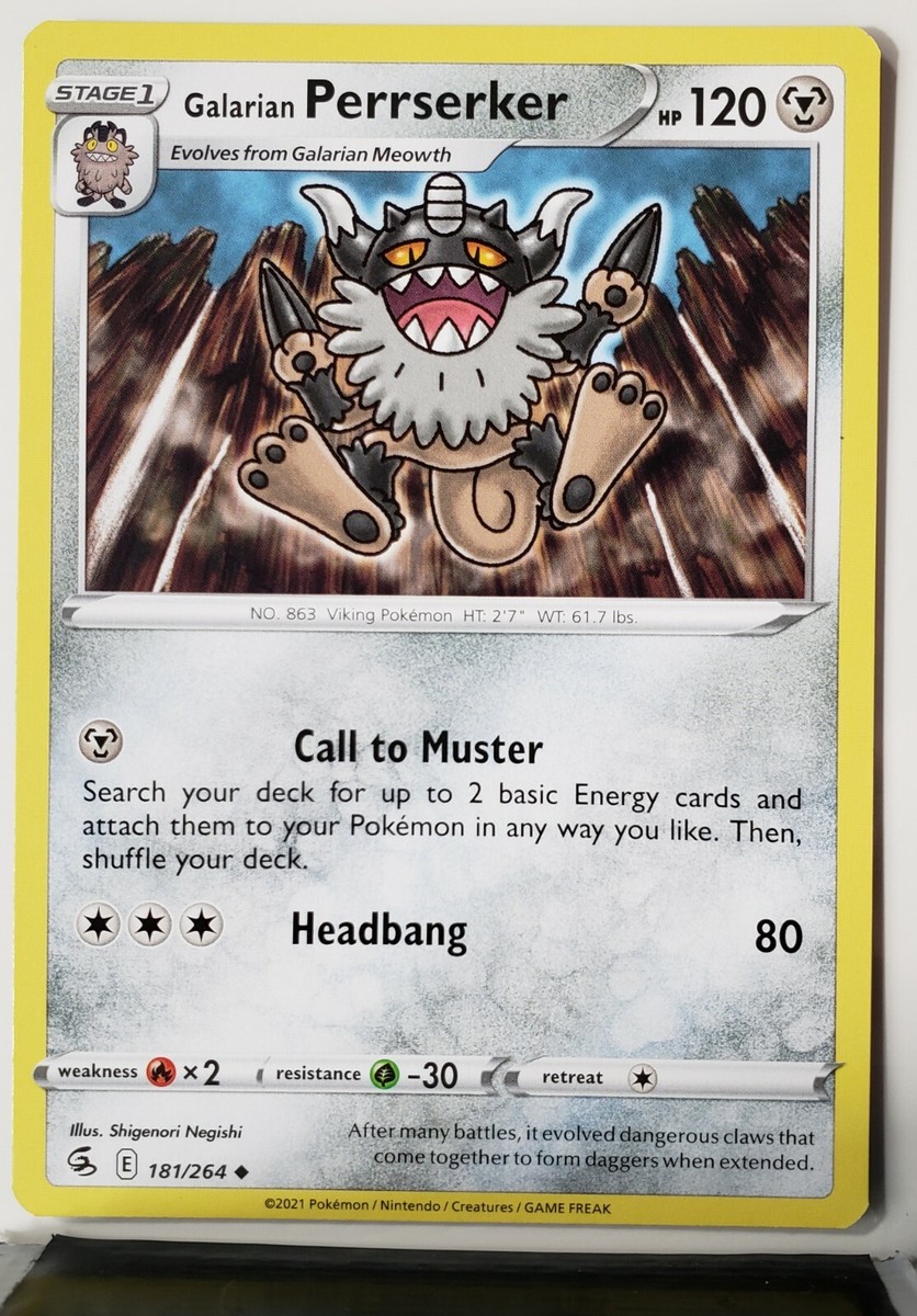 Galarian Perrserker 181/264 - SWSH08 Fusion Strike Reverse Holofoil Near Mint