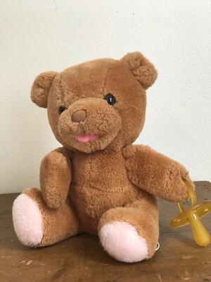 Vintage Russ Berrie Bibi Baby Bear w/ Pacifier Plush Toy 8  Stuffed Animal 1980s