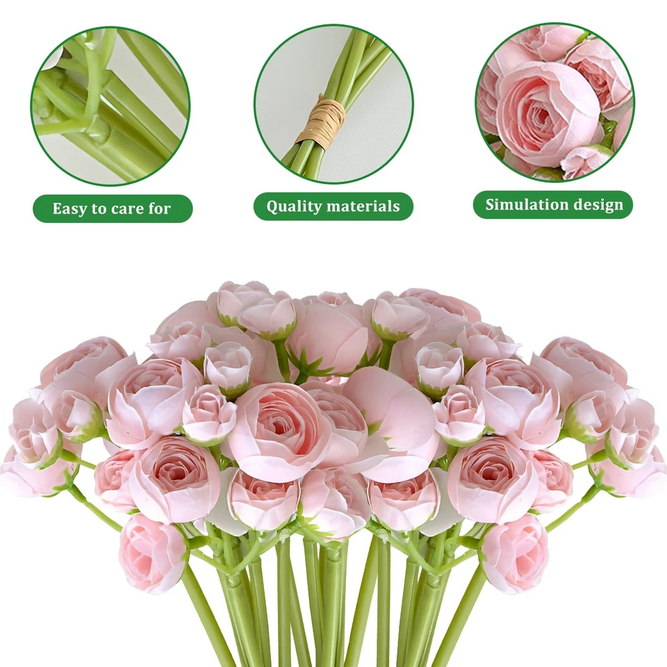 18Pcs Ranunculus Artificial Flowers Arrangement Wedding Bouquet Home Party Decor Foto 2 de 4
