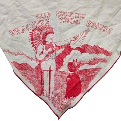 Vintage Boy Scout ''Cub Scouting Reaching Young Braves'' Neckerchief Memorabilia