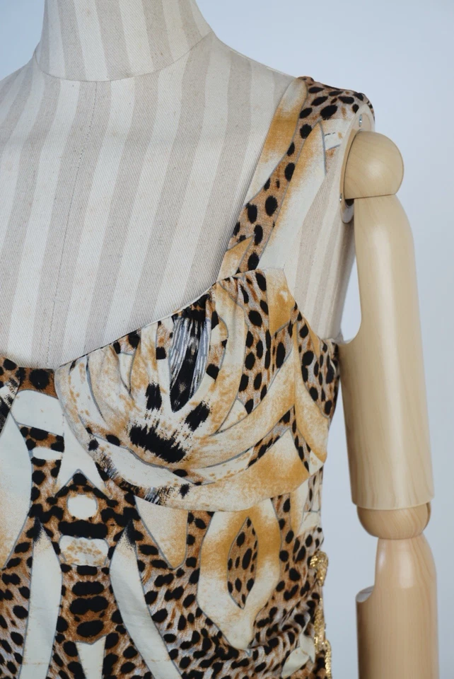 Roberto Cavalli Leopard Print Sleeveless Mini Dress XL Italy Metal Snake Detail - Image 4 of 4