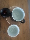 Pair Artisan Black & Gold Mountain Tea Mugs With Lids & Mint Celadon Infusers — photo 6