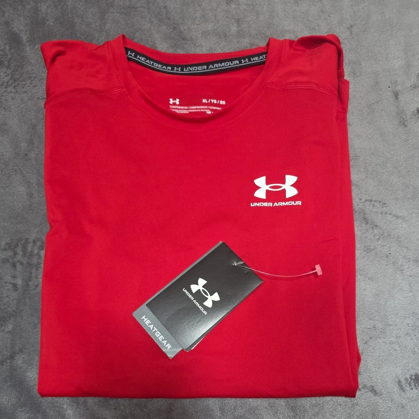 Mens Under Armour HeatGear Armour White Logo Long Sleeve Shirt Red 1361524-860