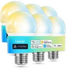 Linkind Matter Smart Light Bulb, Tunable 6 Pack Matter-enabled, Multi-color