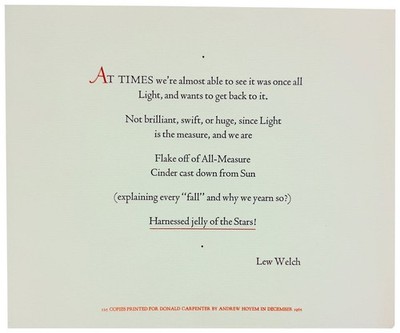 Lew Welch / At Times we're almost able to see it was once all / Light.. 1965