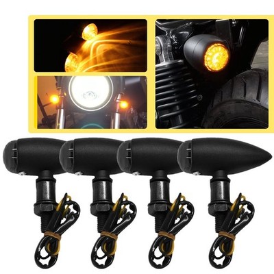 4X Black Motorcycle Turn Signal Lights Mini Bullet Blinker Amber Indicator Lamps
