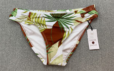 Shade & Shore Low Rise Bikini Swimsuit Bottom Women S Ivory Palms Shirred Strap