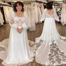 Boho Wedding Dresses Detachable Long Balloon Sleeves Lace Chiffon Bridal Gowns