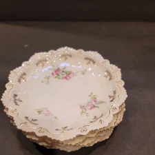 ATQ HAVILAND LIMOGES FRANCE Gold Trim Desert DISHES Pink Florals set of 5 (10)