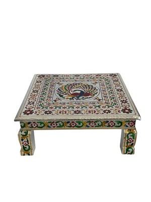 Silber Minakari Pfau Design Bajoth Pooja & Hochzeitszeremonie Chowki - 18.15.21