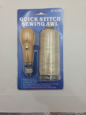 Quick Stitch Sewing Awl for Thick Leather & Canvas 4 Steel Needles 180Yrd Thread