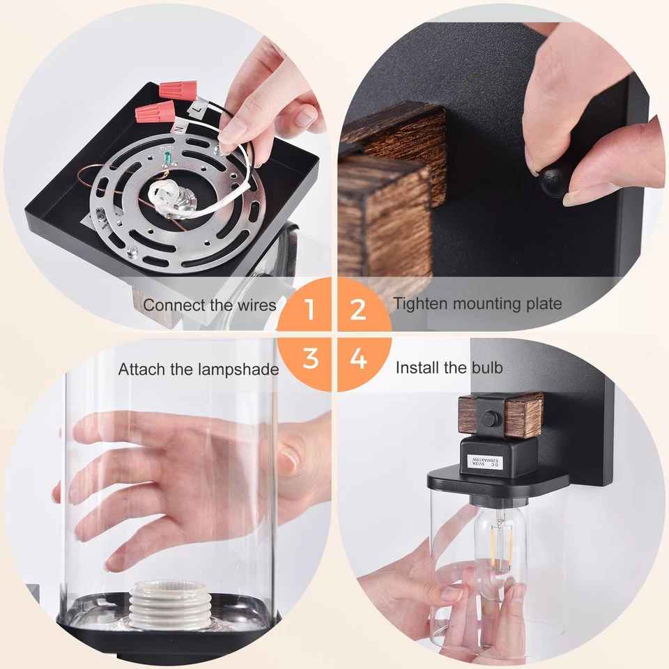 Apliques de pared de granja paquete de 2, apliques con cable iluminación de pared con pantalla de vidrio,... Foto 2 de 4