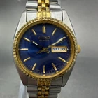 Seiko Watch Women 24mm Blue Dial Two Tone Daydate Round 7N83-0041 New Batt