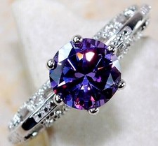 2CT Amethyst  White Topaz 925 Sterling Silver Ring Sz 6 UB4-2
