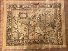  18th C Willem Blaeu World Map Copperplate Hand Colored Engraving Rare Antique