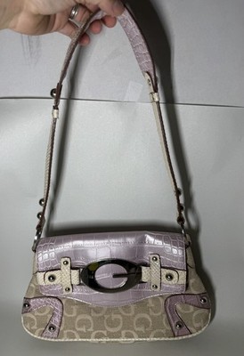 GUESS ゲス　handbag croco y2k 00s vintage Vintage Y2K GUESS Pink Monogram Mini Shoulder Bag Crocodile