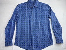 Bugatchi Uomo Shirt Mens Shaped Fit Blue Paisley Stripe Button Up Designer