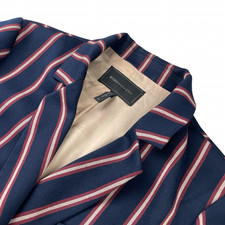 BCBG Maxazira Women's Double Breasted Blazer Navy/Red/Pink Stripe Medium