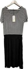 James Lakeland Black & White Stripe Tie Jersey Dress Side Slits Size XL  RRP £99