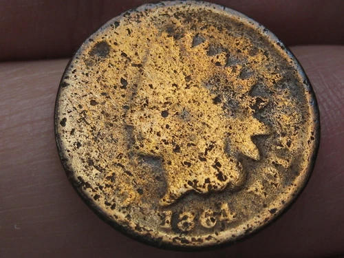 1864 Bronze Indian Head Cent Penny- No L, Rounded Bust, About Good Details