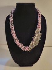 Pink, Black and White Twisted Beaded 18" Necklace W/ Silver Accent