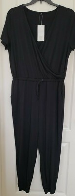 NWT PrettyGarden BLACK DRAWSTRING WAIST ROMPER JUMPSUIT Size XL Elastic waist