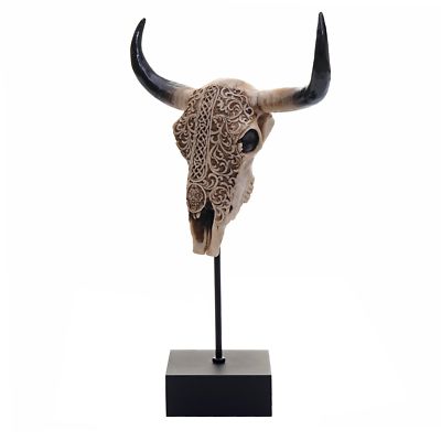Deko Standfigur Kuhschädel HWC-D30, Bulle Kuhkopf Trophäe mit Trival, 47x30x12cm