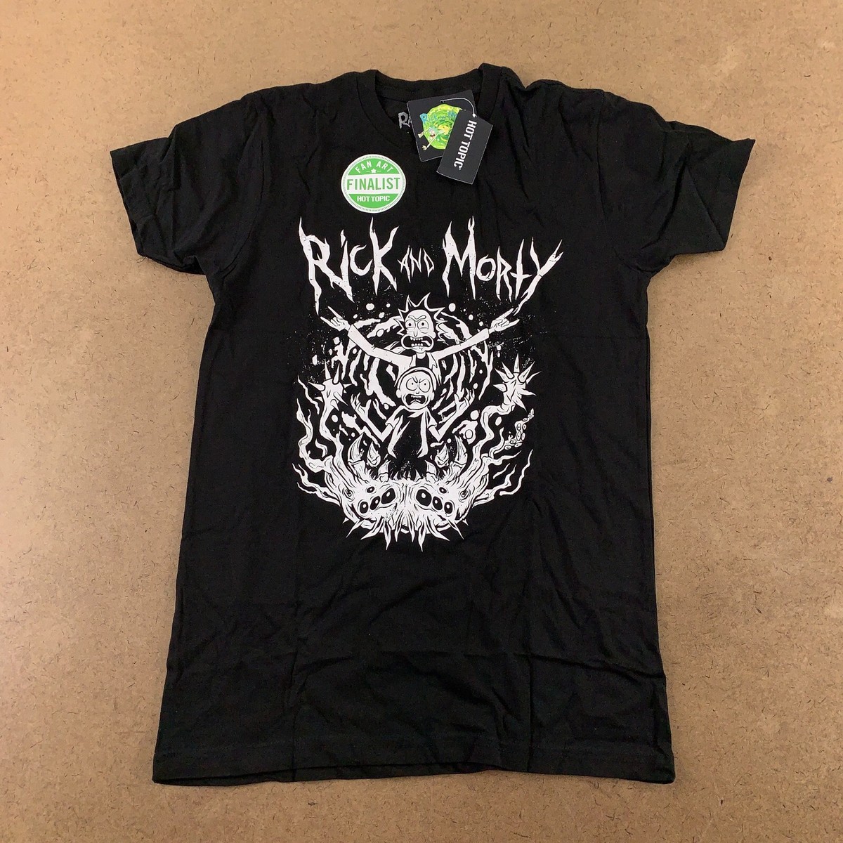Hot Topic Rick & Morty Adult XS Black White Fan Art Metal Graphic