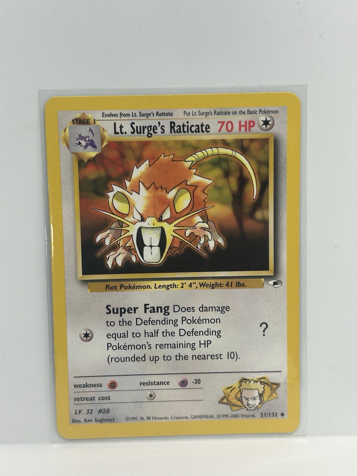 Lt. Surge's Raticate | 51/132 | Gym Heroes | Uncommon | WOTC | Pokémon Card - NM