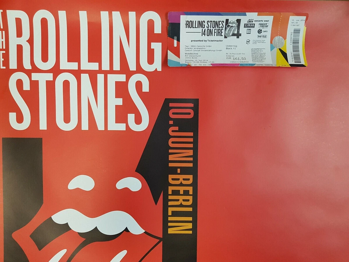 Original Rolling Stones 14 on Fire Berlin Waldbühne Tour Poster with Ticket