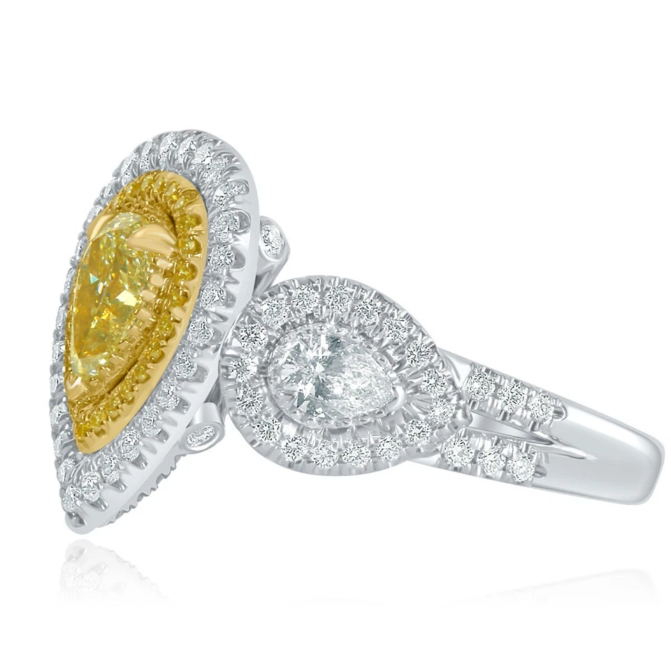 Помолвочное кольцо из белого золота 18 карат с грушевидным светло-желтым бриллиантом сертифицированное ГИА 1,94 карата - Изображение 4 из 4