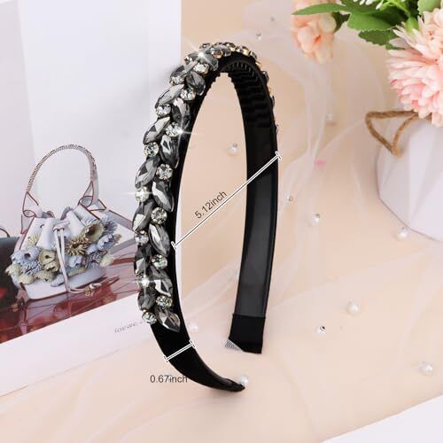 Rhinestone Headband Bling Sparkly Crystal Diamond Headband Fashion Black - Picture 4 of 6